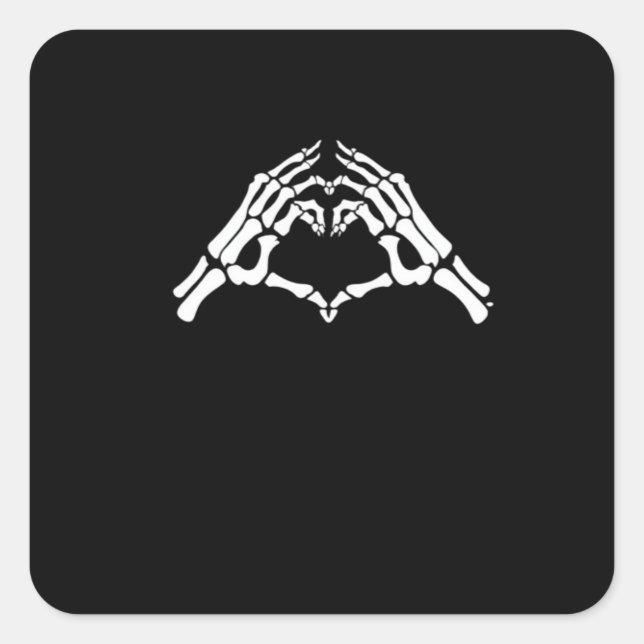 Pegatina Cuadrada Rótulo Skeleton Heart And Hands (Anverso)