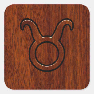 Pegatina Cuadrada Rótulo Taurus Zodiac al estilo caoba