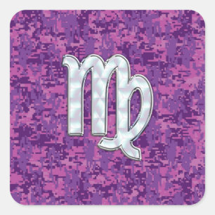 Pegatina Cuadrada Rótulo Virgo en camuflaje digital de la fucsia ros