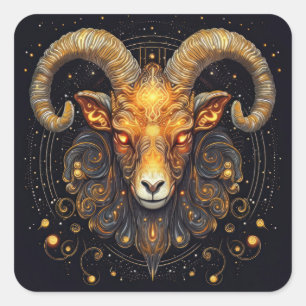 Pegatina Cuadrada Rótulo Zodiac Aries Ram Steampunk
