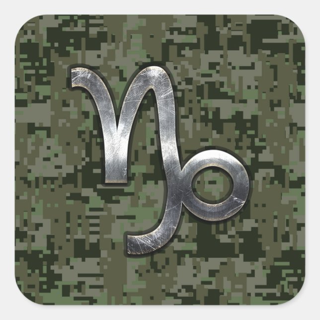 Pegatina Cuadrada Rótulo Zodiac de Capricornio sobre camo digital ve (Anverso)