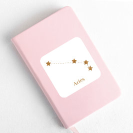 Pegatina Cuadrada Rótulo Zodiac moderno Aries Gold | Incendio de ele