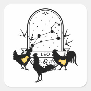 Pegatina Cuadrada Rótulo zodiaco y Mascotas coincidentes. Leo - Poll