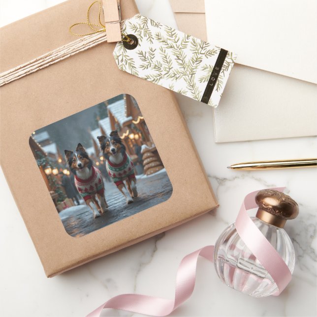 Pegatina Cuadrada Rough Collie Dogs Christmas Snow Holiday (Regalar)