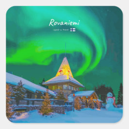 Pegatina Cuadrada Rovaniemi, Finlandia - Aurora Mágica