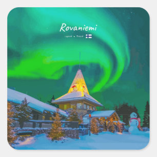 Pegatina Cuadrada Rovaniemi, Finlandia - Aurora Mágica