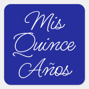 Pegatina Cuadrada Royal Blue Blanco Moderno Script Mis Quince Años