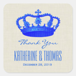 Pegatina Cuadrada ROYAL BLUE Crown Gracias Novia Groom Boda V29