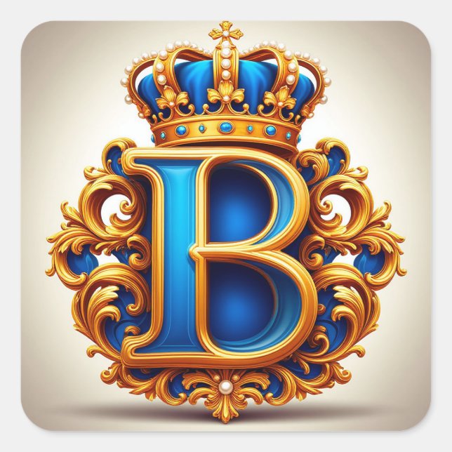 Pegatina Cuadrada Royal Blue Letter B Monogram (Anverso)