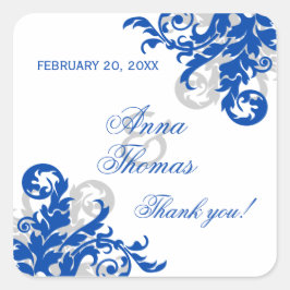 Pegatina Cuadrada Royal Blue Silver Flourish Wedding Favor Seals