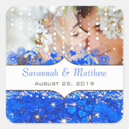 Pegatina Cuadrada Royal Blue Your Photo Romantic Heart Leaf