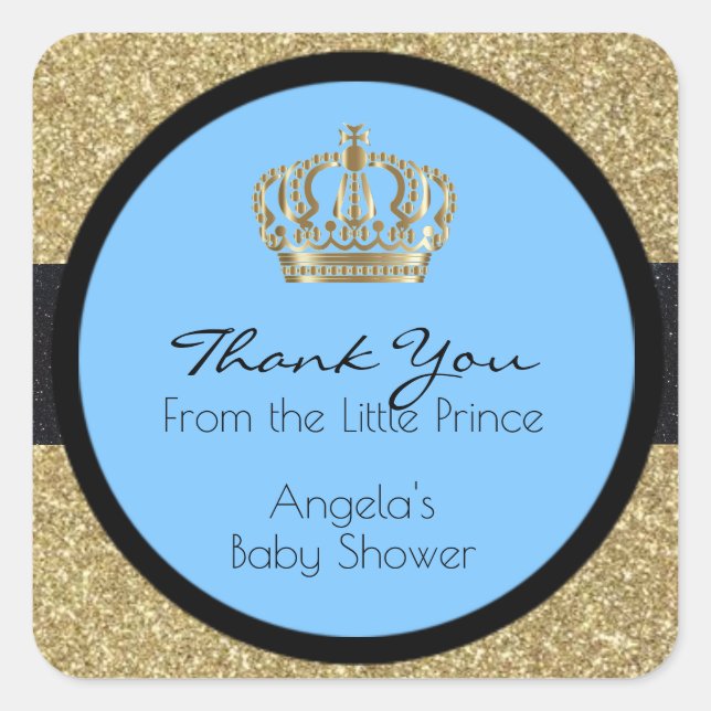 Pegatina Cuadrada Royal Little Prince Baby Shower Blue Boy (Anverso)