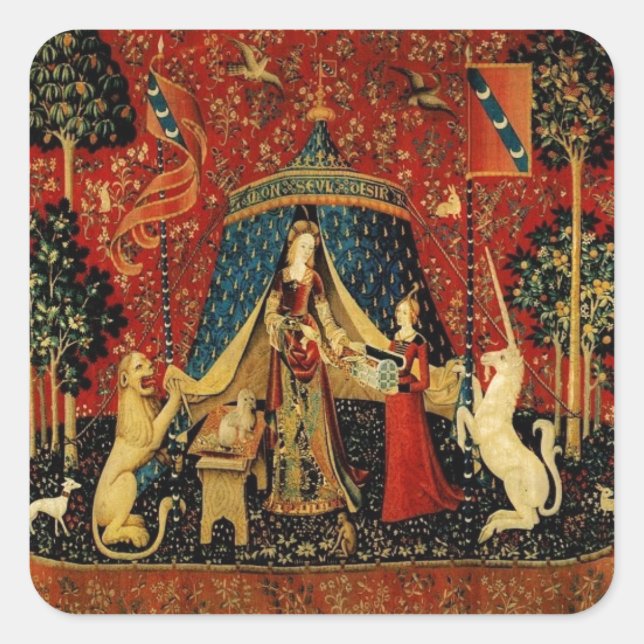 Pegatina Cuadrada Royal Maiden y Unicorn (Anverso)