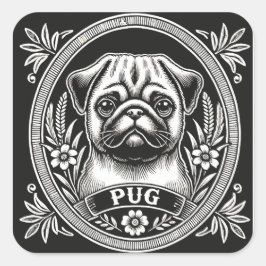 Pegatina Cuadrada "Royal Pug Portrait"
