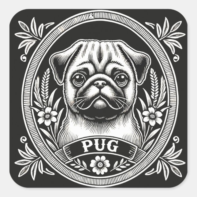 Pegatina Cuadrada "Royal Pug Portrait" (Anverso)