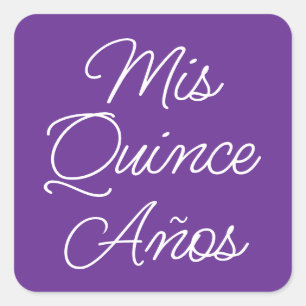 Pegatina Cuadrada Royal Purple Blanco Moderno Script Mis Quince Años