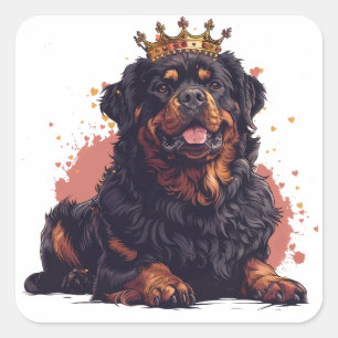 Pegatina Cuadrada Royal Rottweiler Dog Queen Crown