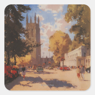 Pegatina Cuadrada Royal Spa, Poster de los ferrocarriles británicos 