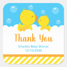 Pegatina Cuadrada Rubber Ducky Baby Shower Yellow Blue Gracias
