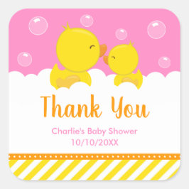 Pegatina Cuadrada Rubber Ducky Baby Shower Yellow Pink Gracias