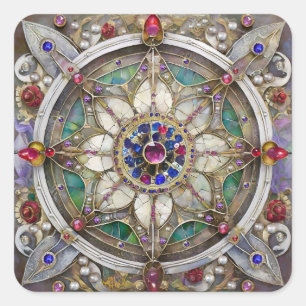Pegatina Cuadrada Rubí, amatista, zafiro y mandala de perla