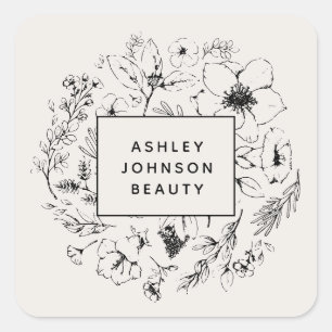 Pegatina Cuadrada Rubor botánico moderno y Negocio