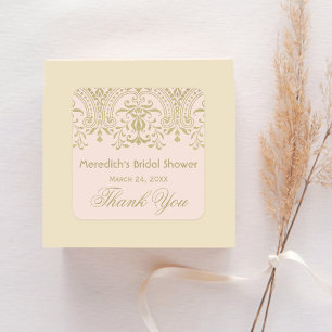 Pegatina Cuadrada Rubor Dorado Bridal Shower Glamour Vintage
