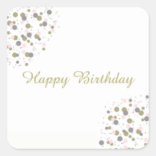 Pegatina Cuadrada Rubor dorado confeti Punto Feliz Cumpleaños