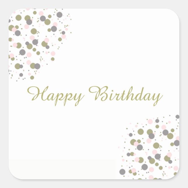 Pegatina Cuadrada Rubor dorado confeti Punto Feliz Cumpleaños (Anverso)