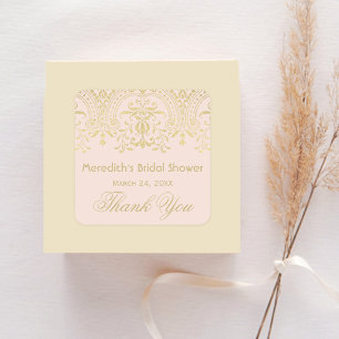 Pegatina Cuadrada Rubor Dorado Glamour Boda Ducha Nupcial