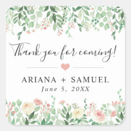 Pegatina Cuadrada Rubor Floral Greenery boda gracias favor