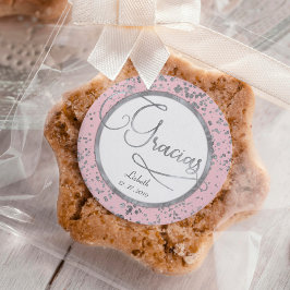 Pegatina Cuadrada Rubor Pink and Silver Confetti Trendy Gracias