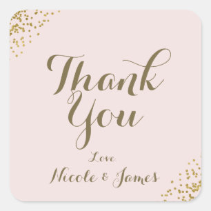 Pegatina Cuadrada Rubor Pink Gold Confetti Corners Gracias A Favor