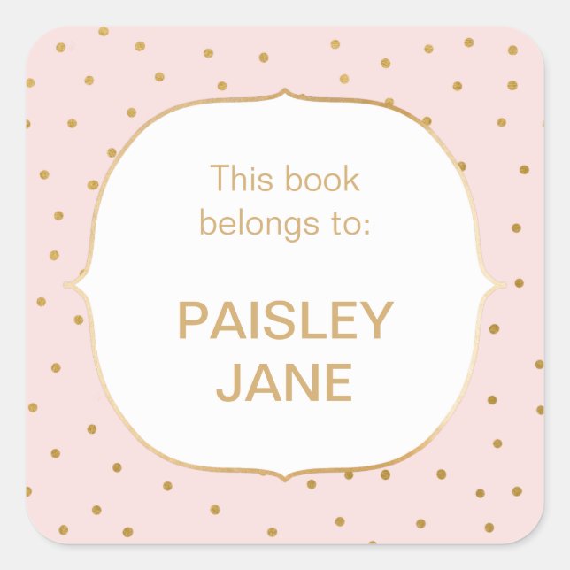 Pegatina Cuadrada Rubor Pink gold confetti Small baby girl bookplate (Anverso)