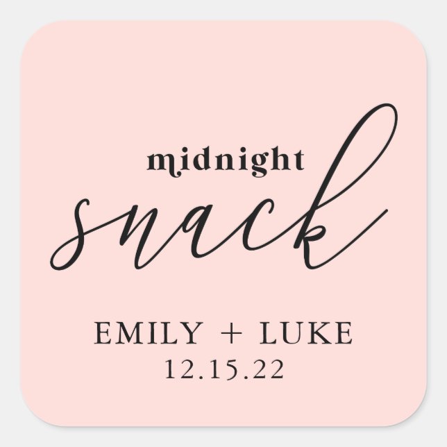 Pegatina Cuadrada Rubor Pink Midnight Snack Custom Wedding (Anverso)
