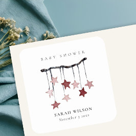 Pegatina Cuadrada Rubor Pink Star Mobile Baby Shower