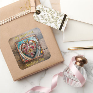 Pegatina Cuadrada Ruby Pomegranate Heart Steampunk Series
