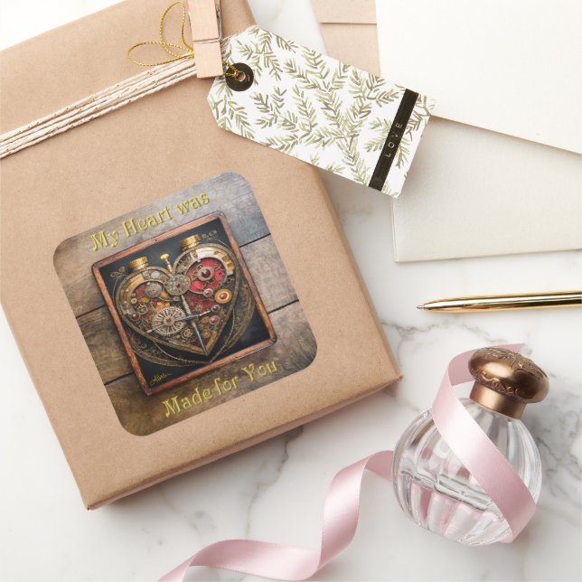 Pegatina Cuadrada Rubys And Gears Heart Steampunk Series (Regalar)