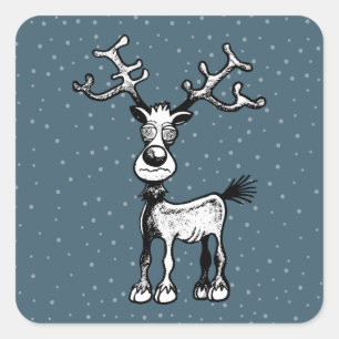 Pegatina Cuadrada Rudolf el Reno tiene Ojos Locos