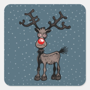 Pegatina Cuadrada Rudolf el Reno tiene Ojos Locos