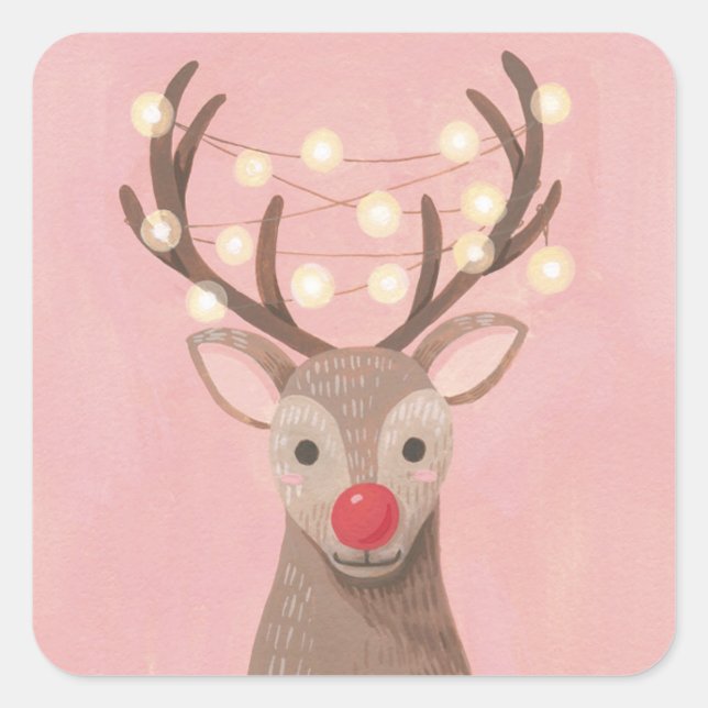 Pegatina Cuadrada Rudolf Navidad  (Anverso)