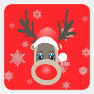Pegatina Cuadrada Rudolf - reno del navidad
