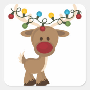 Pegatina Cuadrada Rudolph_with_Navidad_Lights