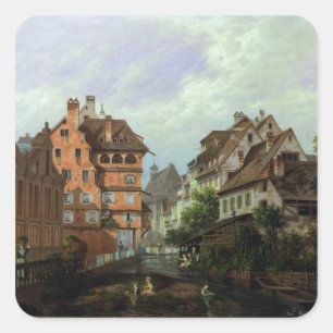 Pegatina Cuadrada Rue des Tanneurs, Colmar, 1875