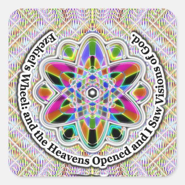 Pegatina Cuadrada Rueda de Ezequiel: visiones de Dios (Anverso)