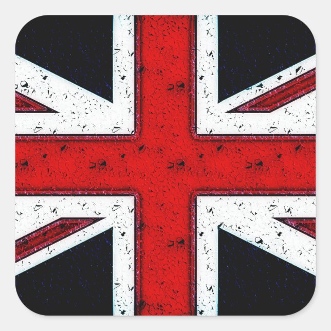 Pegatina Cuadrada Rugged Union Jack (Anverso)