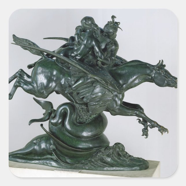 Pegatina Cuadrada Ruggiero y Angélica (Anverso)