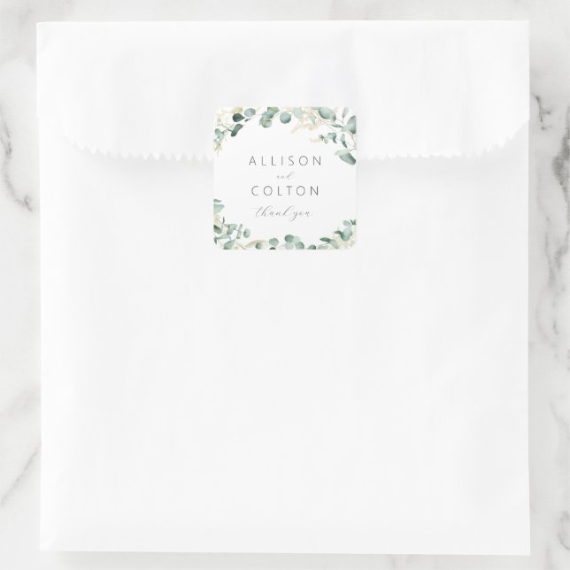 Pegatina Cuadrada Ruido eucalipto verde boho boda favor (Bolso)