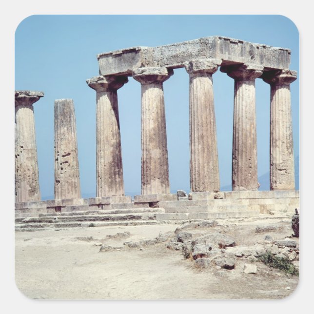 Pegatina Cuadrada Ruinas del Templo de Apolo, c.550 a.C. (Anverso)