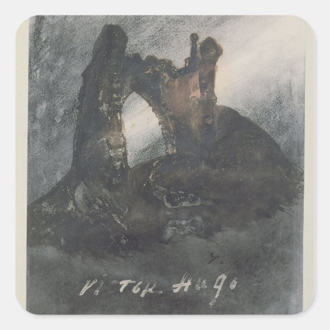 Pegatina Cuadrada Ruinas en Groz-Nez, Jersey o el Arco (Anverso)